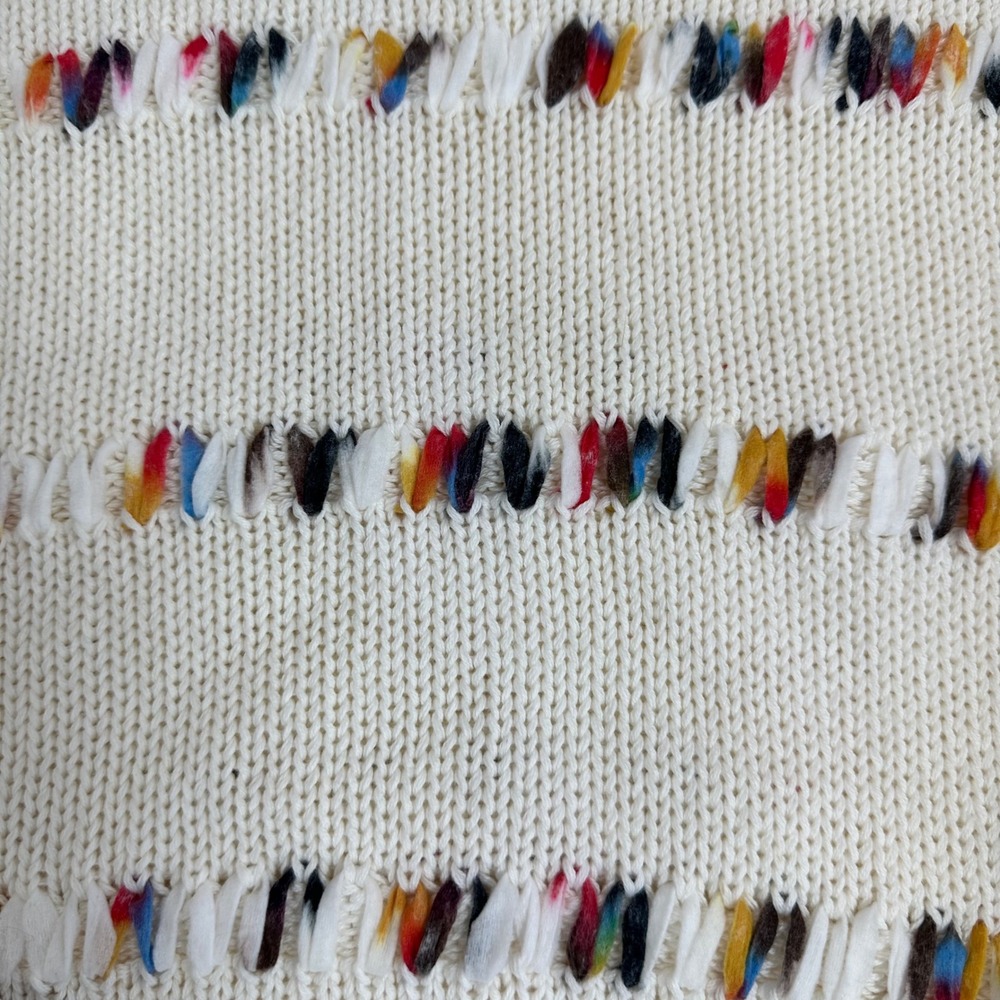 Lou & Grey LOFT Rainbow Stitch Cream Knit Sweater Medium Casual Preppy - Picture 7 of 7